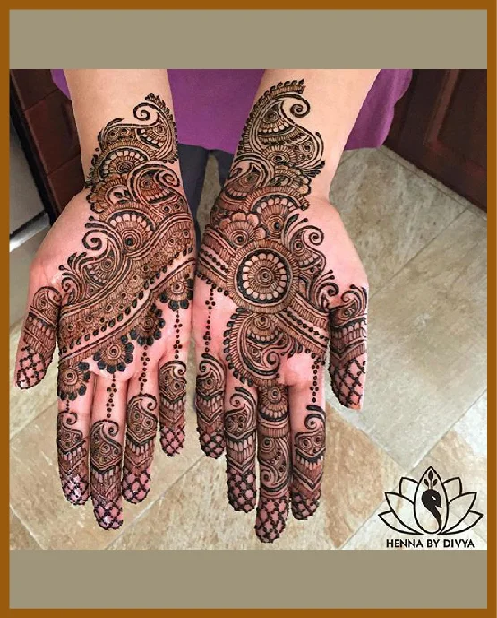 Geometric Lines And Petals In Stylish Front Hand Mehndi Design